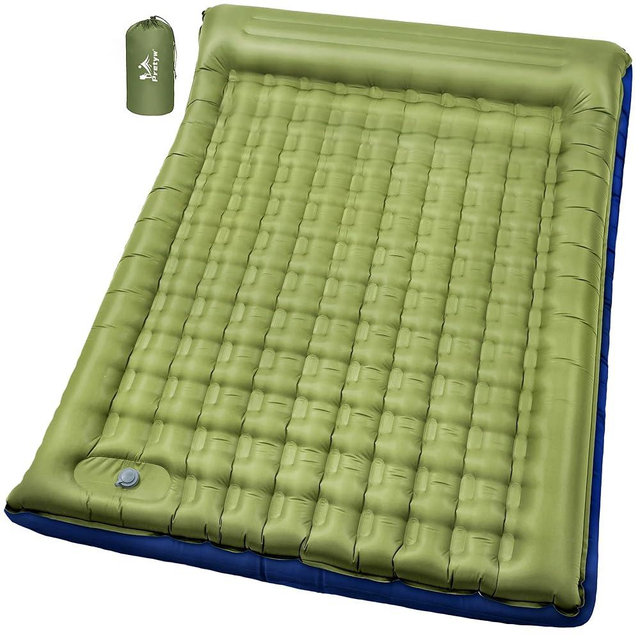 Pretyw Double Sleeping Pad for Camping - 5.5" Ultra-Thick Camping Mattress with Pillow, Built-in Foot Pump, Compact 2-Person Portable Camping Mat for Backpacking, Hiking, Car Traveling, Beach, Tent