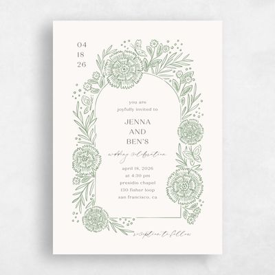 Green Floral Wedding Invitation - Keita Portrait