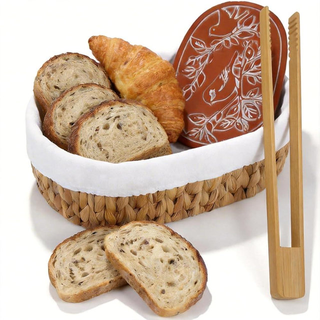 YANGQIHOME Bread Warmer Basket with Stone, Tortilla Warmer, Water Hyacinth Bread Baskets for Serving, New Home Gift Basket