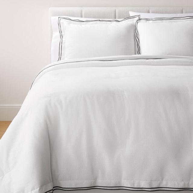 Full/Queen Double Flange Merrow Stitch Comforter & Sham Set White/Dark Gray - Threshold™ designed with Studio McGee