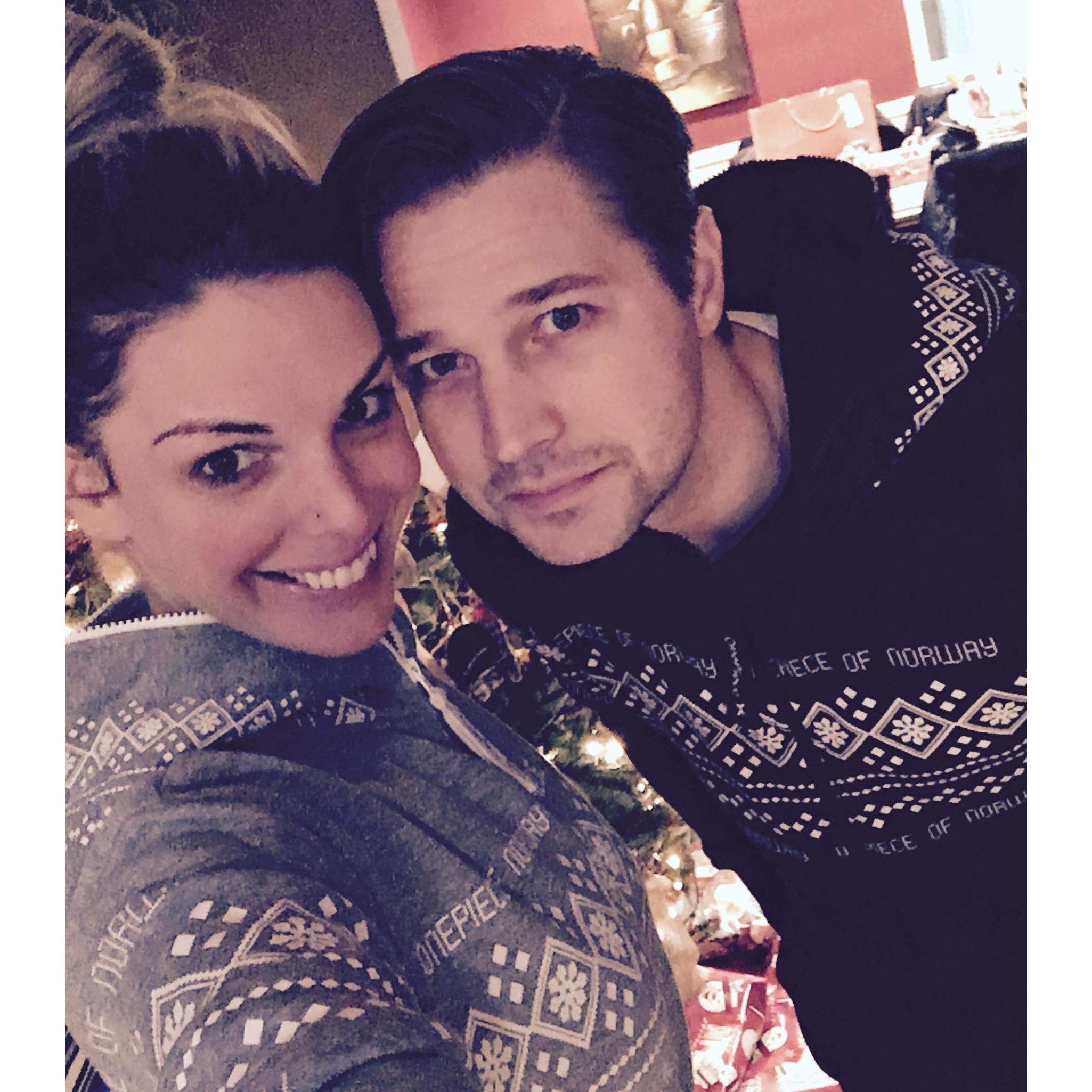 Christmas 2015 in our onesies that Shannon's mom bought them. So comfy!