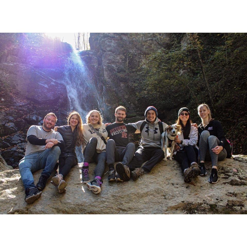 Hunter and Emily's very first group photo together (as friends) on a class hike in October 2020.