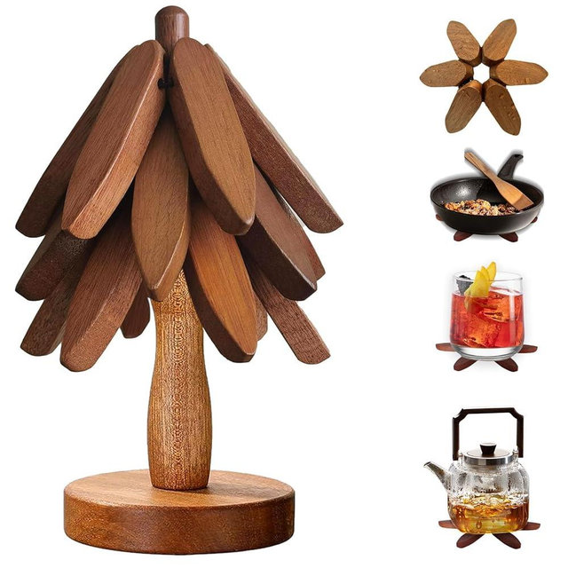 Wood Christmas Tree Trivets for Hot Dishes/Pot/Bowl/Teapot/Hot Pot Holders, Gifts for Family/Friends, Cute and Practical Kitchen Decorations(Smooth- 3Pcs)