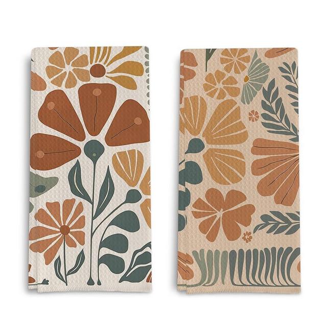 Qpenm Abstract Boho Floral Kitchen Towels Set of 2, 70s Retro Groovy Floral Dish Towels for Kitchen, Vintage Boho Floral Hand Towels for Bathroom, Boho Floral Kitchen Bathroom Decor, 16x24 Inches