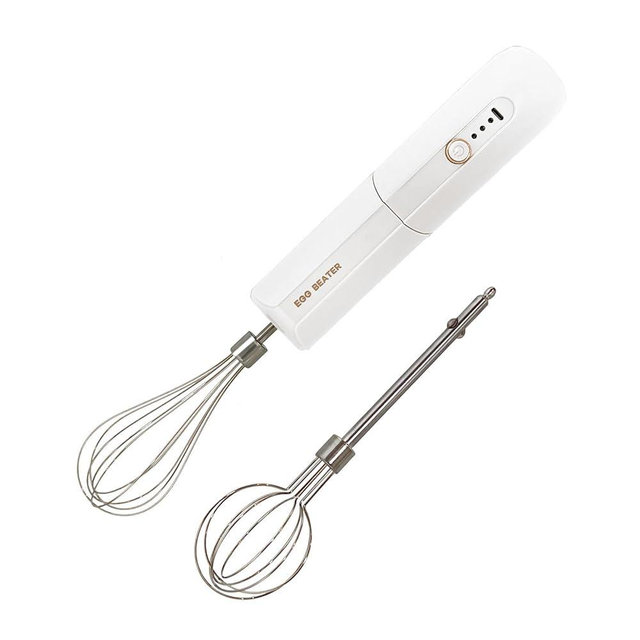 Cordless Hand Mixer, Foldable Design Handheld Electric Whisk with 3 Speed Modes, Hand Held Egg Beater with 2 Detachable Stir Whisks (White)