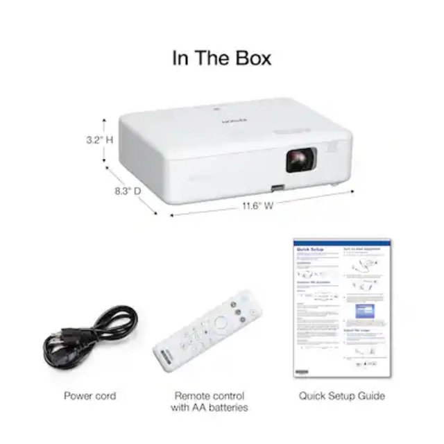 Epson - EpiqVision Flex CO-W01 Portable Projector, 3,000 Lumens Color & Brightness, 3LCD, Built-in Speaker, Home & Work - White