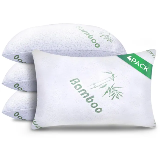 Sleepavo Memory Foam Pillows Queen Size Set of 4 - Cooling Firm Bed Pillows for Sleeping - Comfy Cool Shredded Memory Foam - 4 Pack Queen