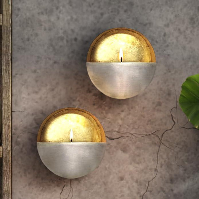 NativeSkins Eclipse Metal Wall Sconce Candle Holder Decoration - Set of Two, for Living Room, Bathroom, Dining Room