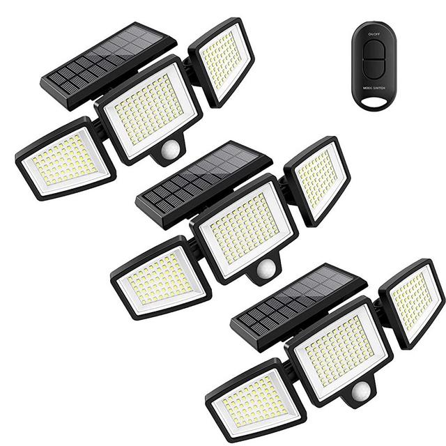 Solar Outdoor Lights ,Tuffenough 2500LM 210 LED Security Lights with Remote Control,3 Heads Motion Sensor Lights, IP65 Waterproof,270° Wide Angle Flood Wall Lights with 3 Modes(3 Packs)