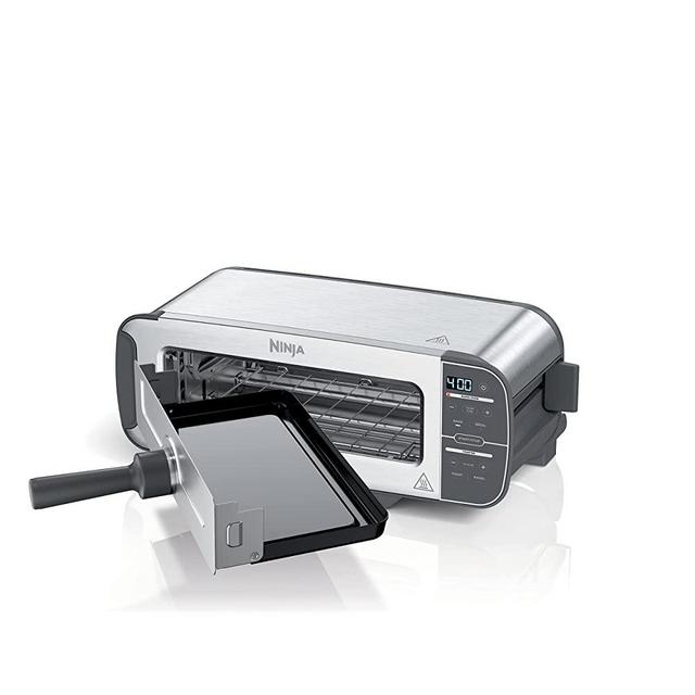 Ninja ST100 Foodi 2-in-1 Flip Toaster, 2-Slice Capacity, Compact Toaster Oven, Snack Maker, 1500 Watts, Stainless Steel