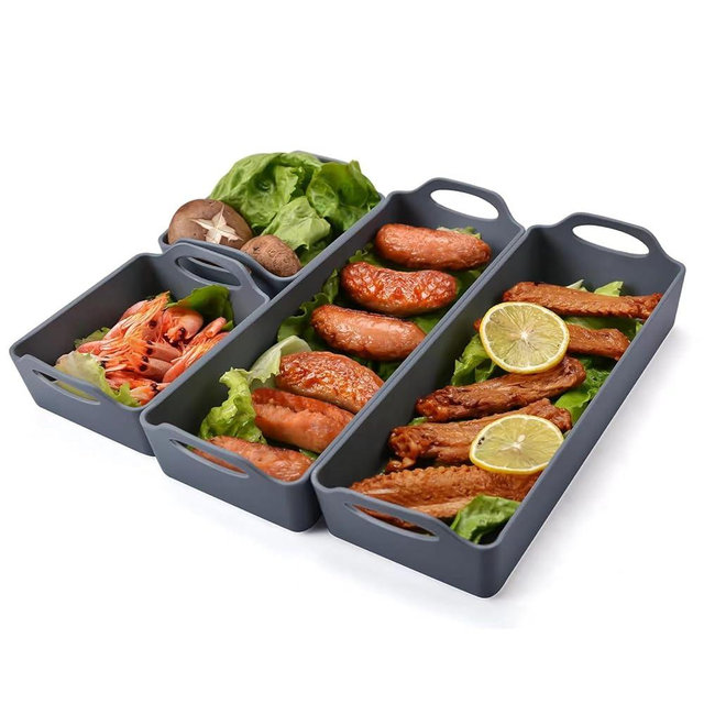 Large Nonstick Bakeware Set Cake Silicone Sheet Pan, Premium Baking Pan Dividers Sturdy Heatproof Handles Non Stick Silicone Sheet Pan Set Suitable for Oven Cooking & Meal Prep(4 Dividers)