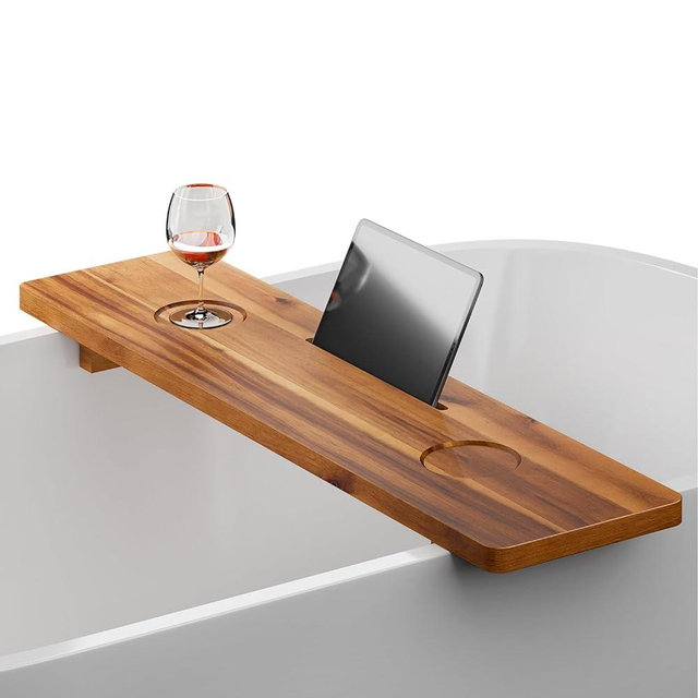 Tinamo Acacia Bathtub Caddy Tray Table | 35x9 Inch Large Bath Tub Tray Wooden | Anti-Tipping, Sustainable Tub Tray for Bathtub | Bathtub Accessories Holders for Bathtub (Acacia, 35x9)