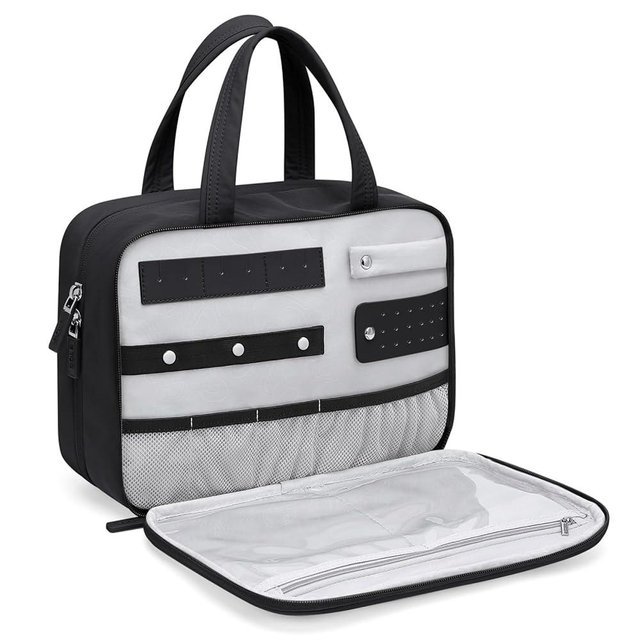 GOLF QUALITY Travel Toiletry Bag,Water-resistant Makeup Cosmetic Bag with Jewelry Organizer Hanging Toiletry Bag for women Trips Camping Bathroom,Black