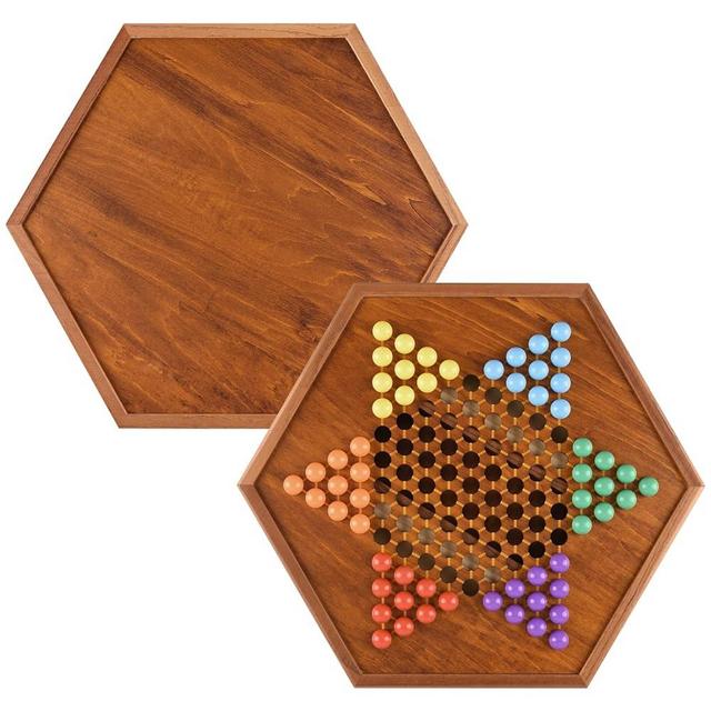 15 inches Chinese Checkers Large Wooden Chinese Checkers Game Board Set with Storage Drawer | Easy Grasping 16MM 72 Pieces of Acrylic Marbles for Adults,Kids