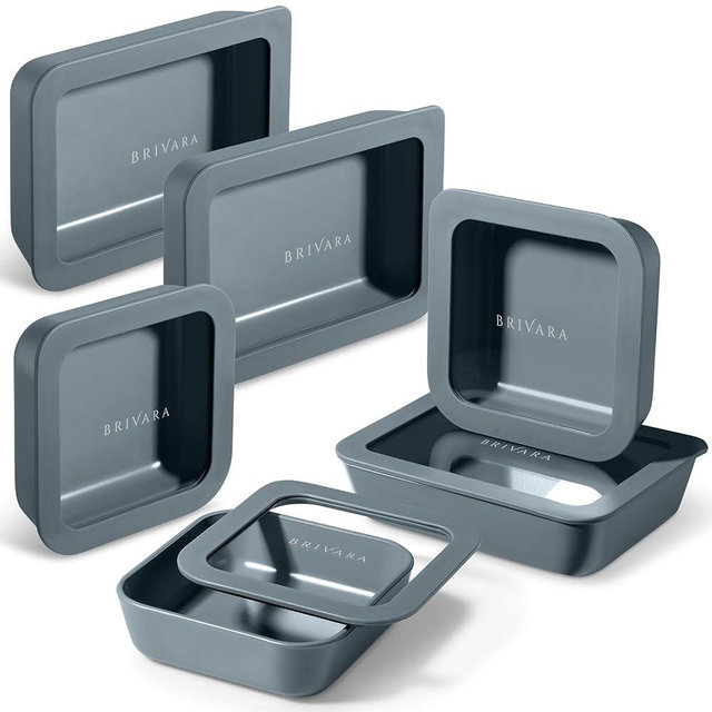 BRIVARA HOME Ceramic Coated Glass Food Storage Container | No PTFE, PFOA, PFAS, and BPA | Reusable Non Toxic Meal Prep Container with Glass Lid | Easy To Store | 6 Piece Food Prep [Dusk]