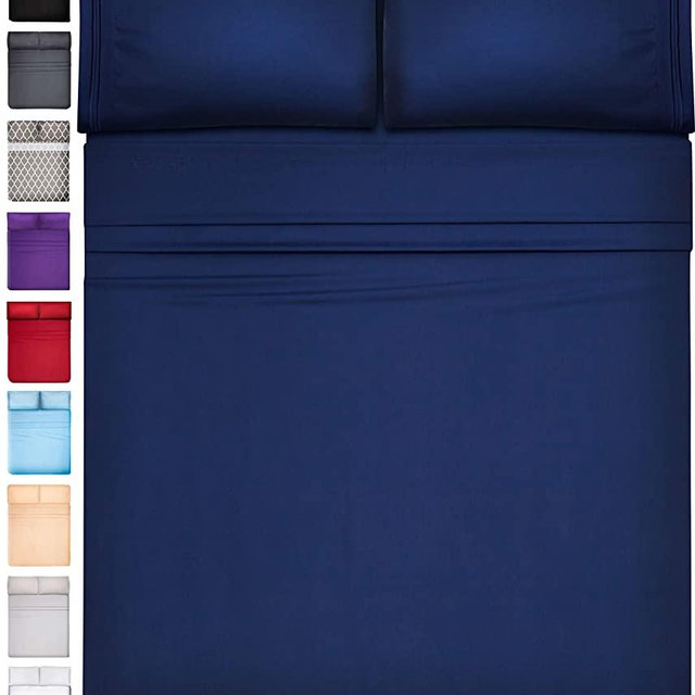Extra Deep Pocket Sheets Set Microfiber Sheet Set Bed Sheet Sets Microfiber Sheets Microfiber Bed Sheets - Cooling Sheets Cooling Bed Sheets Extra Deep Sheets Super Soft Sheets King Size, Navy Blue