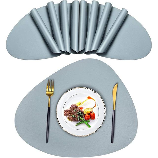 JTX Round Leather Placemats for Dining Table Heat-Resistant Non-Slip Washable Insulation Coffee Mats Nordic Style Kitchen Place Mats Set (Placemats Set of 8, Light Grey)