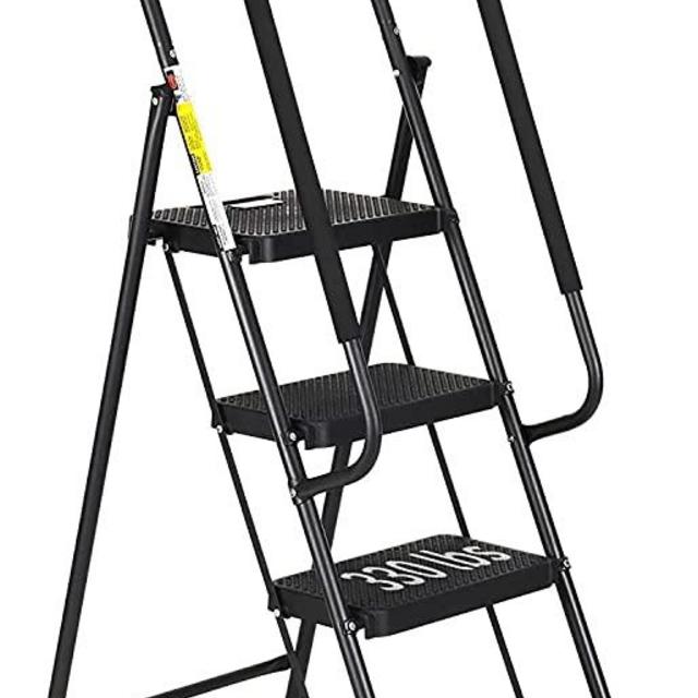 HBTower 4 Step Ladder with Handrails, Folding Step Stool with Attachable Tool Bag & Anti-Slip Wide Pedal for Home Kitchen Pantry Office, 330lbs Capacity