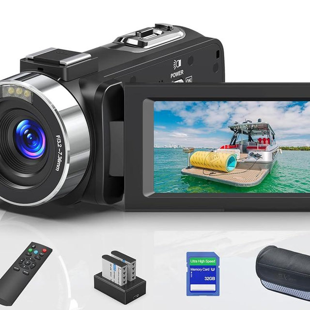 GTYOLOR 8K 64MP Video Camera 18X Digital Camcorder Video Camera for YouTube 3.0 inch Flip Screen Camcorder Vlogging Camera with 32GB SD Card, 2.4G Remote Control, Two Batteries and External Mic