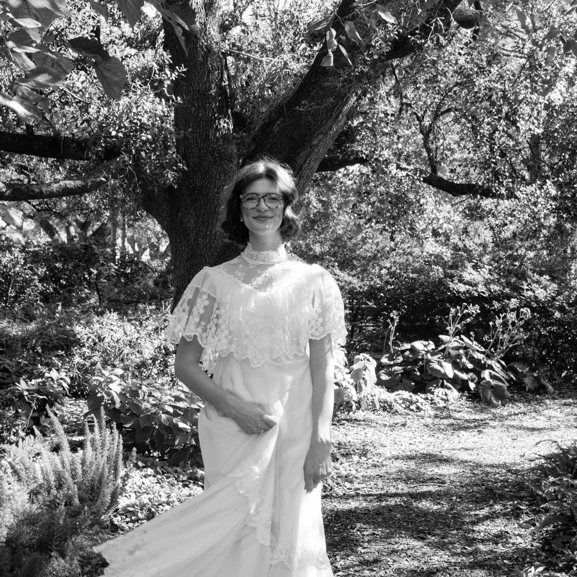 Laura in her mom's wedding dress