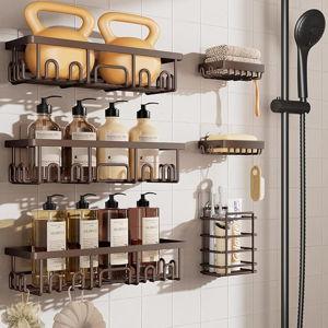 Veken Shower Caddy 6-Pack, No Drilling & Rustproof, Waterproof Adhesive Shelves Rack with Soap Holder, Large Capacity Bathroom Organizers and Storage, Wall-Mounted Kitchen & Home Decor