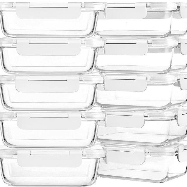 [10-Pack,22 Oz]Glass Meal Prep Containers,Glass Food Storage Containers with lids,Glass Lunch Containers,Microwave, Oven, Freezer and Dishwasher, White