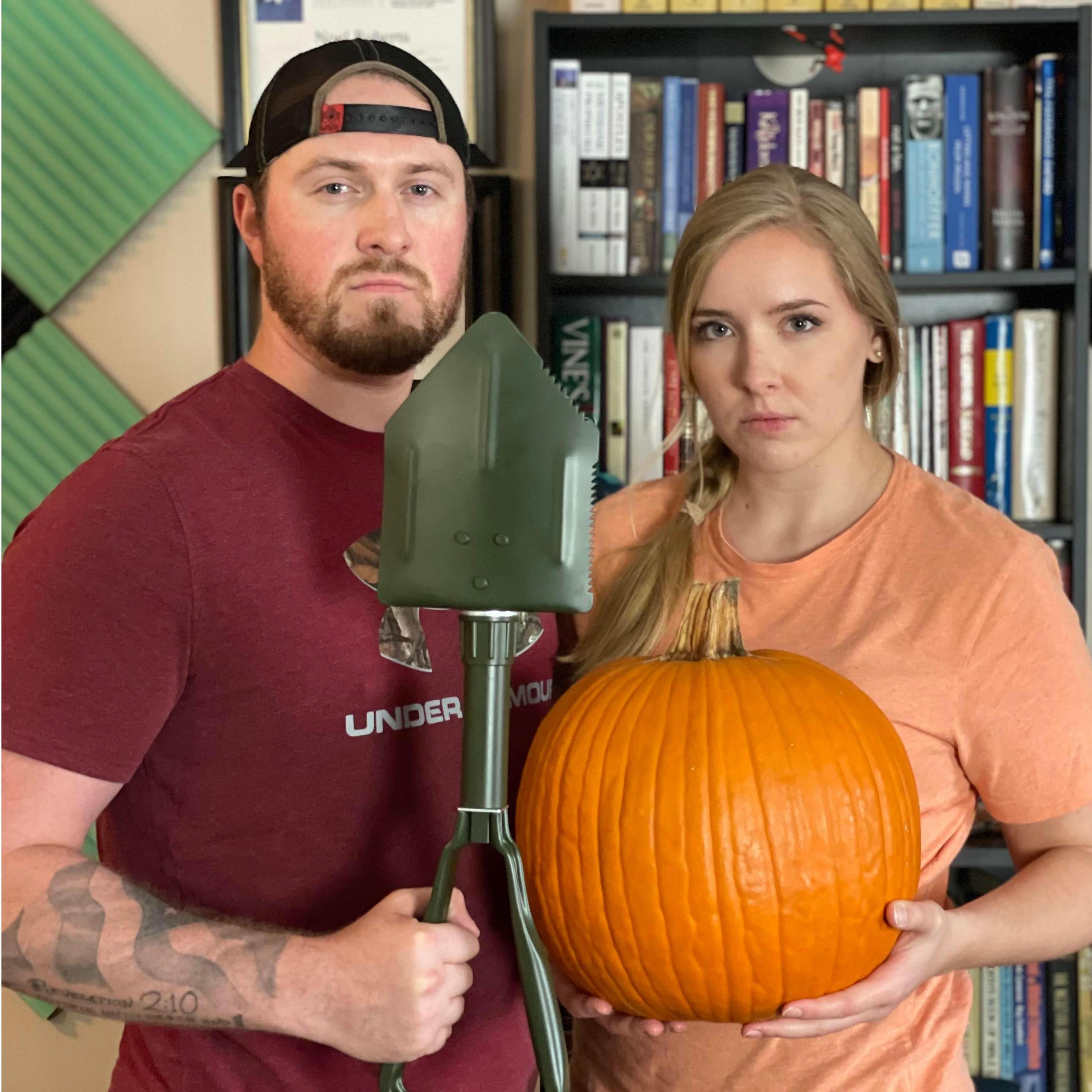 Halloween pumpkin carving meets American Gothic