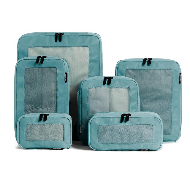 Aerotrunk Compression Packing Cubes for Travel - Luggage Organizer Bags - Double Zipper Packing Cubes for Suitcases (6-Pack, Teal)
