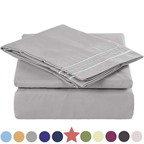 TEKAMON Premium Queen Size 4 Piece Bed Sheet Set 1800 TC Bedding 100% Microfiber Polyester -Super Soft, Warm, Breathable, Cooling, Wrinkle and Fade Resistant - 10-16'' Extra Deep Pockets, Grey