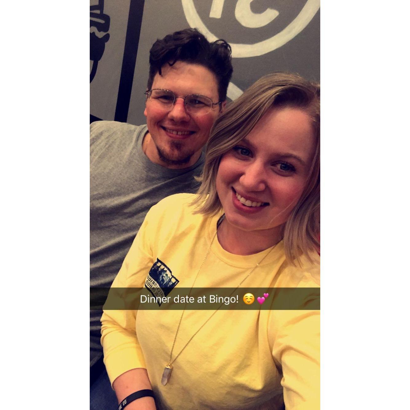 Spring of 2018 visiting Bingo burger where we first met.