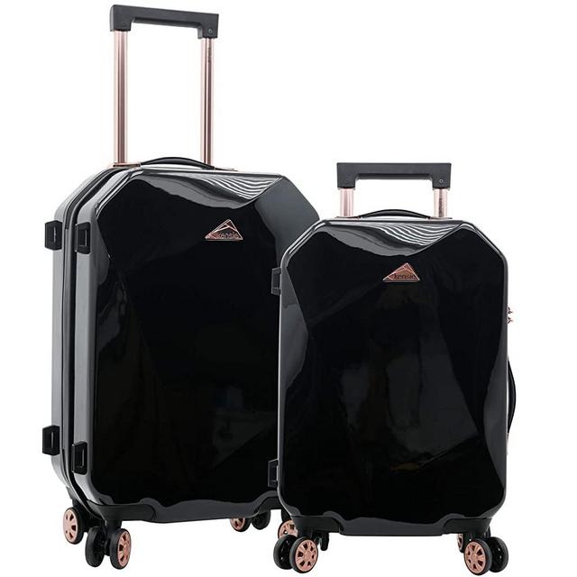 kensie Women's Only Shiny Diamond Hardside Spinner Luggage Set, Black, 2-Piece (20/28)