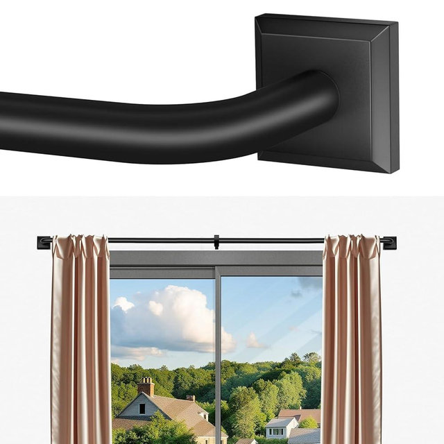 Black Curtain Rods for Windows 66-120Inch(5.5-10ft) Heavy Duty French Return Rod, Wrap Around Blackout Curtain Rods, Long Adjustable Room Darkening Drapery Rod for Bedroom, Living Room Outdoor Patio