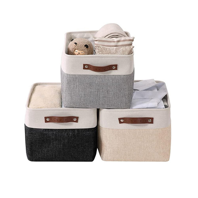 DECOMOMO Storage Bins | Fabric Storage Basket for Shelves for Organizing Closet Shelf Nursery Toy | Decorative Large Linen Closet Organizers with Handles Cubes (Assorted Neutral, Large - 3 Pack)