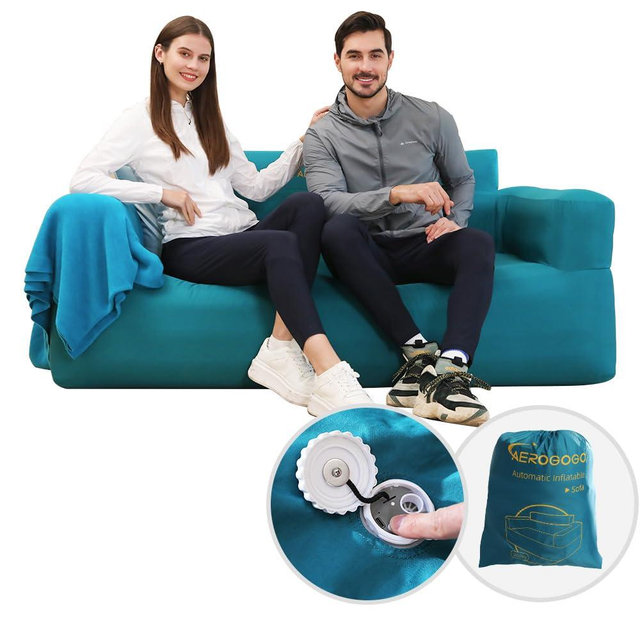 Aerogogo Inflatable Couch Self Inflatable Sofa, Air Couch with Built-in Air Pump Rechargeable, 4kPa High-Pressure & Durable Blow up Couch Camping Couch for Picnic Beach Home (Loveseat)