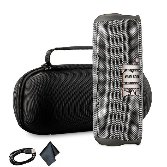 JBL Flip 6 Portable Wireless Speaker | Deep Bass Sound, IP67 Waterproof Rating | Bluetooth Audio for Outdoor, Travel, Beach, Hiking, and Home Use (Gray) with Travel Case + Microfiber Cloth