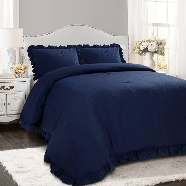 Full/Queen 3pc Reyna Comforter & Sham Set Navy - Lush Décor