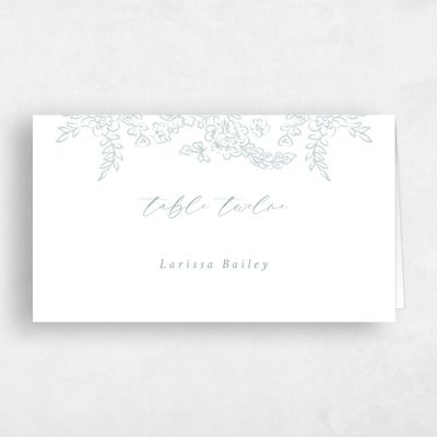 Soft Teal, White Wedding Place Card - Petalo