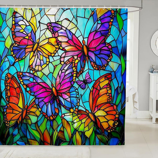 Feelyou Butterfly Shower Curtain 72"x78" Butterflies Print Bathroom Shower Curtain Set for Boys Girls Teens Butterfly Floral Bath Curtain Animal Kids Bathroom Accessories Colorful