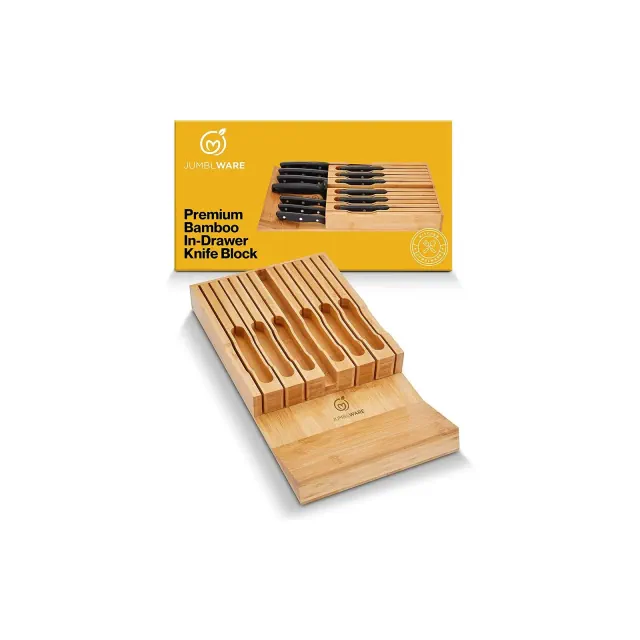 JumblWare Bamboo Drawer Knife Block. Knife Holder for Kitchen Drawer