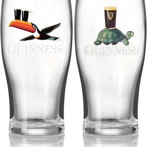 Guinness 20oz Tulip Pint Glass – Flying Toucan & Tortoise Design – 2 Pack | Official Merchandise Vintage Irish Pub Barware