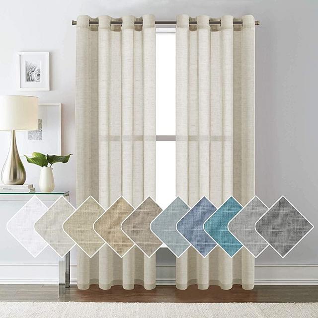 H.VERSAILTEX 52 - Inch Width by 84 - Inch Length Natural Linen Blended Curtain Panels for Living Room/Light Reducing Linen Sheer Curtains, Nickel Grommet Window Panels -Set of 2, Natural