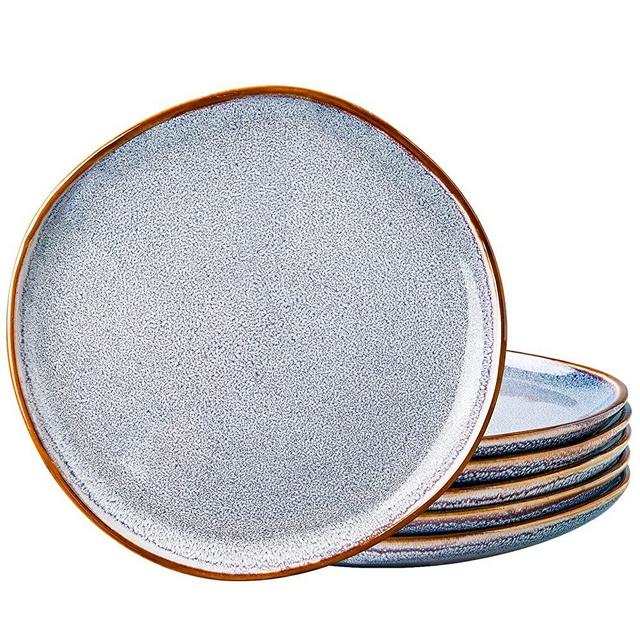 AmorArc Ceramic Dinner Plates Set of 6, 10.5 Inch Handmade Reactive Glaze Stoneware Plates, Large Rustic Shape Dinnerware Dish Set for Kitchen, Microwave & Dishwasher Safe, Scratch Resistant - Blue