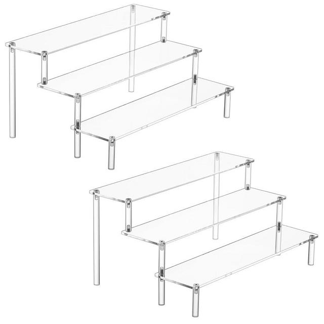 HENABLE 2PCS Large Acrylic Display Risers, Perfume Stand Organizer, Clear Acrylic Shelf Risers for Display Stands for Food, Tabletop Use, Amiibo Funko POP Figure, 3 Tier Clear Cupcake Stand Risers