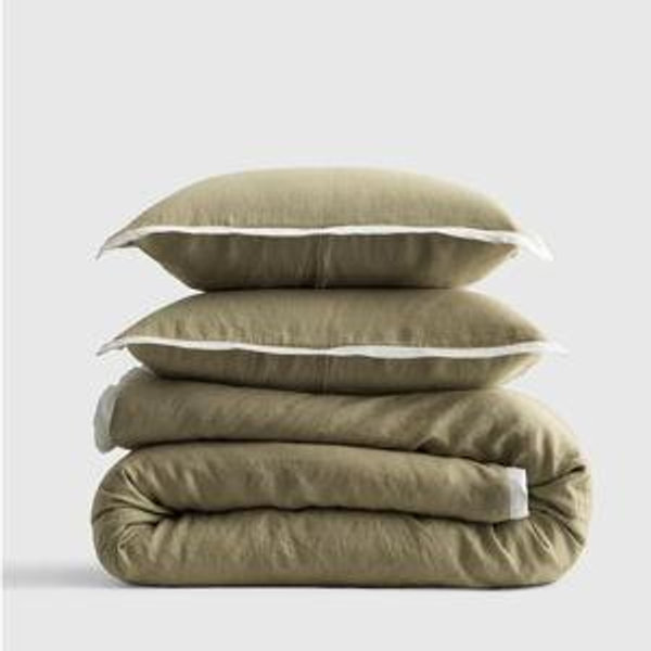 European Linen Contrast Flange Duvet Cover Set