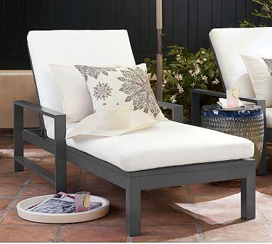 Indio Metal Chaise Lounge, Slate + Cream/Natural Cushion OR Striped Linen Sand