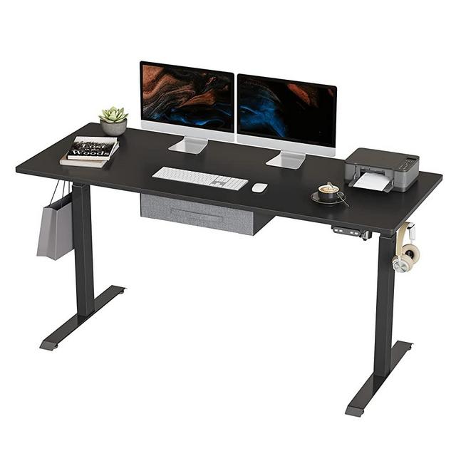 BANTI Adjustable Height Standing Desk with Drawers, 63x24 Inches Electric Stand Up Desk, Sit Stand Home Office Desk with Black Frame/Black Top