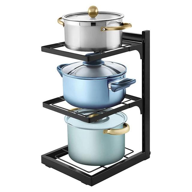 KES Pots and Pans Organizer Adjustable Pot Rack Metal Pan Holder, Heavy Duty Cookware Organizer Pot Rack Organizer Pot Storage Matte Black, KUR510-BK