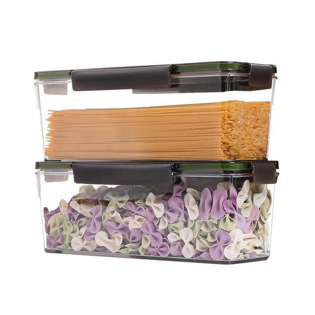 Santiccipa Horizontal Rice and Pasta Storage Containers, Set of 2 (5.2L) Airtight Kitchen Containers with Lids for Spaghetti, Crackers, Chips, Flour, and Noodles, Mouse-Proof Design