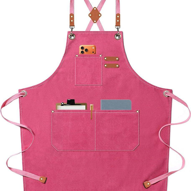 AFUN Chef Aprons for Men Women with Oversized Pockets, 16-Ounce Cotton Canvas Cross Back Heavy Duty Work Apron (Pink)