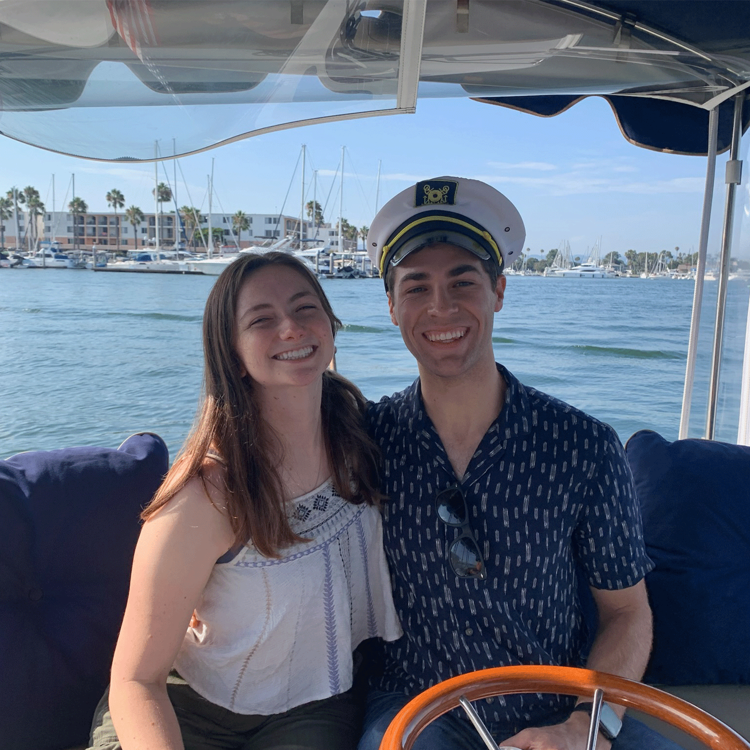 Part of Sara's birthday present to Vince in 2022 - renting a Duffy boat in Marina Del Rey!